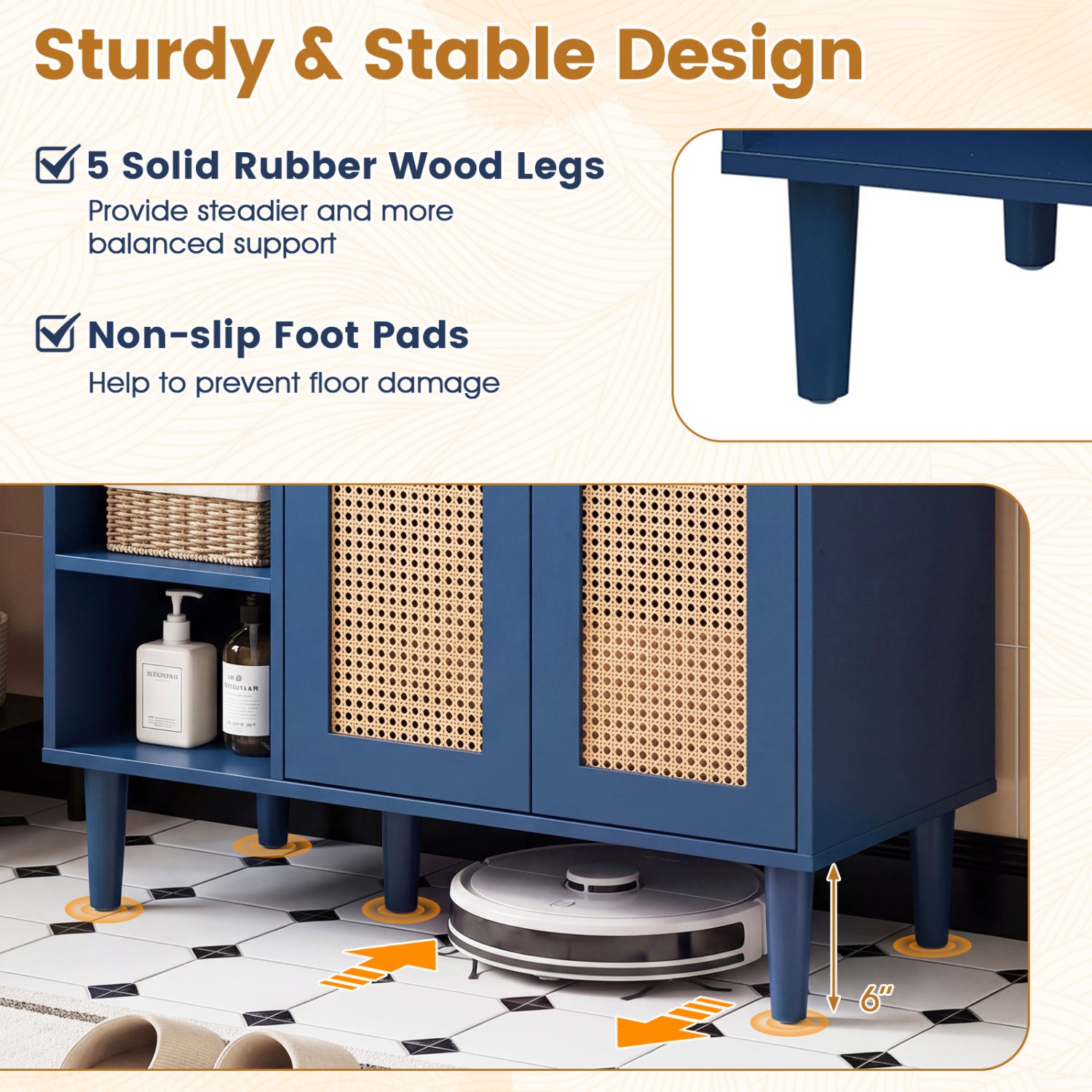36 Inch Under Sink Cabinet Boho Sink Base Cabinet for Vessel Sinks and Single-Handle Faucets-Navy