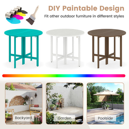 36 Inches Outdoor Folding Round Dining Table with Slatted Tabletop