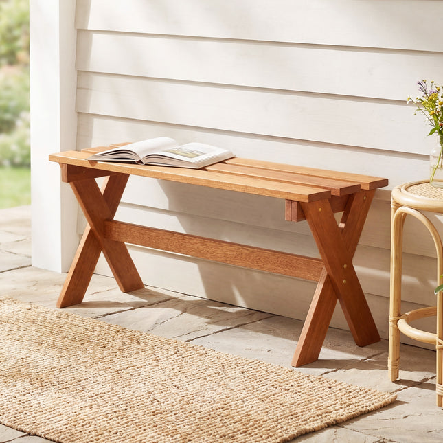36" Outdoor Solid Wood Bench Set of 1 Backless Patio Dining Bench with Teak Oil Finish