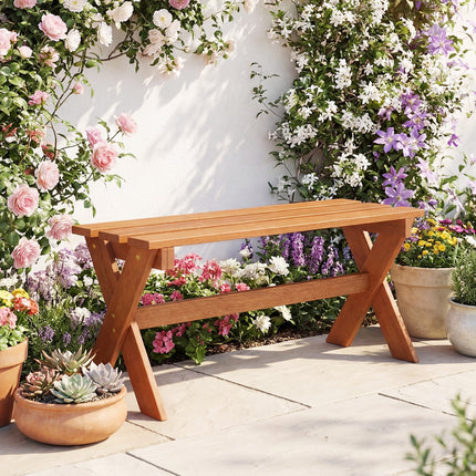 36" Outdoor Solid Wood Bench Set of 2 Backless Patio Dining Bench with Teak Oil Finish