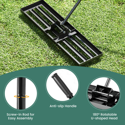 36 x 10 Inch Lawn Leveling Rake with Ergonomic Handle-Black
