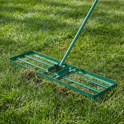 36 x 10 Inch Lawn Leveling Rake with Ergonomic Handle-Green