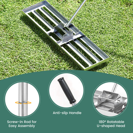 36 x 10 Inch Lawn Leveling Rake with Ergonomic Handle-Silver