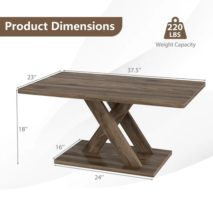 37.5 Inch Rectangular Coffee Table with Stable Base and Rubber Wood Connection for Living Room-Brown Costway