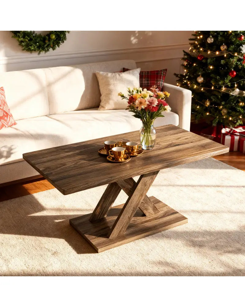37.5 Inch Rectangular Coffee Table with Stable Base and Rubber Wood Connection for Living Room-Brown - Brown - Coffee