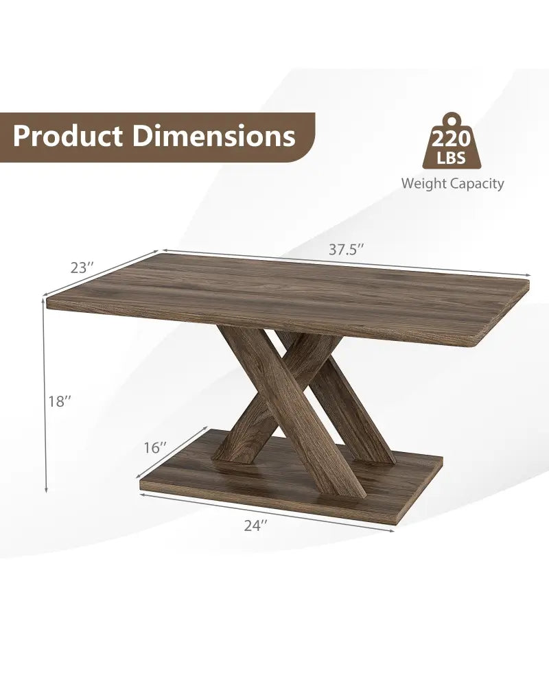37.5 Inch Rectangular Coffee Table with Stable Base and Rubber Wood Connection for Living Room-Brown - Brown - Coffee