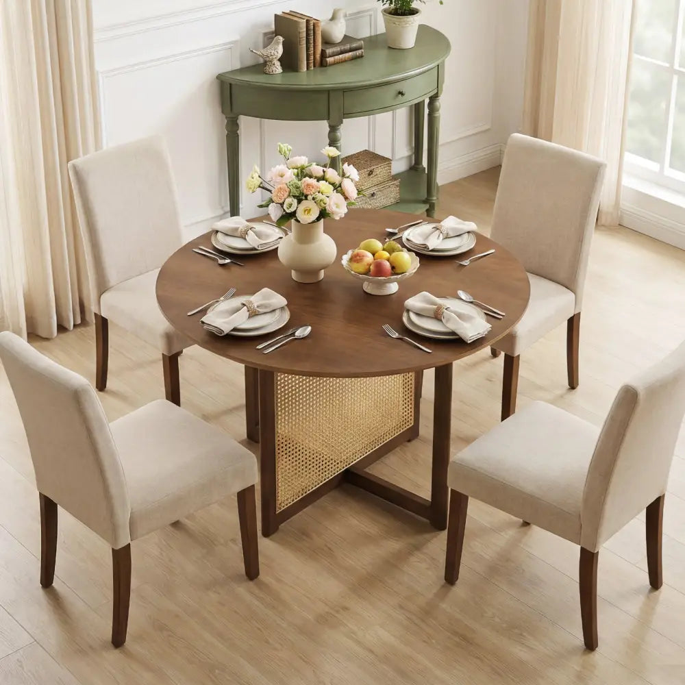 37.5 Inch Round Dining Table with Cross Pedestal Base-Walnut - Walnut - Dining Tables