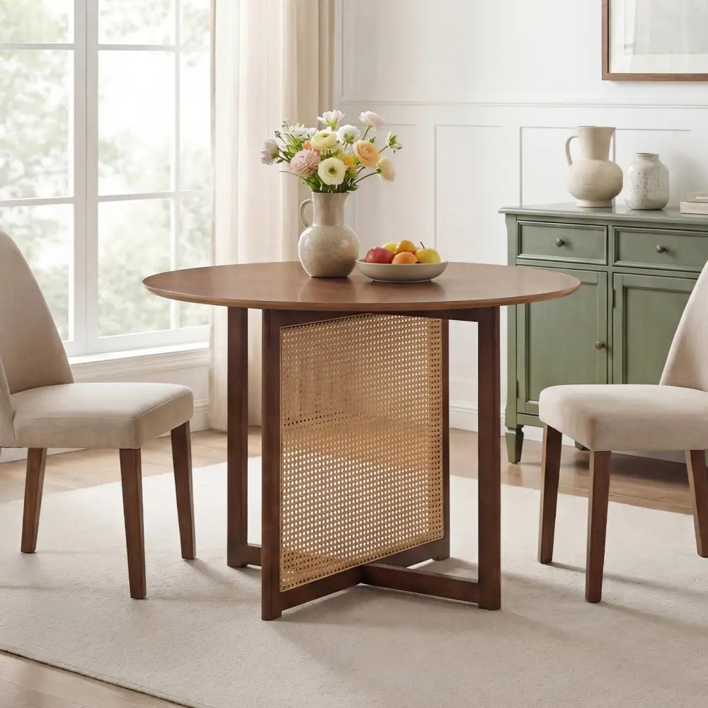 37.5 Inch Round Dining Table with Cross Pedestal Base-Walnut - Walnut - Dining Tables