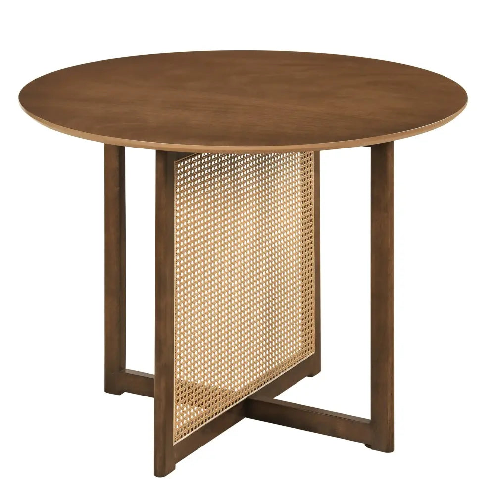 37.5 Inch Round Dining Table with Cross Pedestal Base-Walnut - Walnut - Dining Tables
