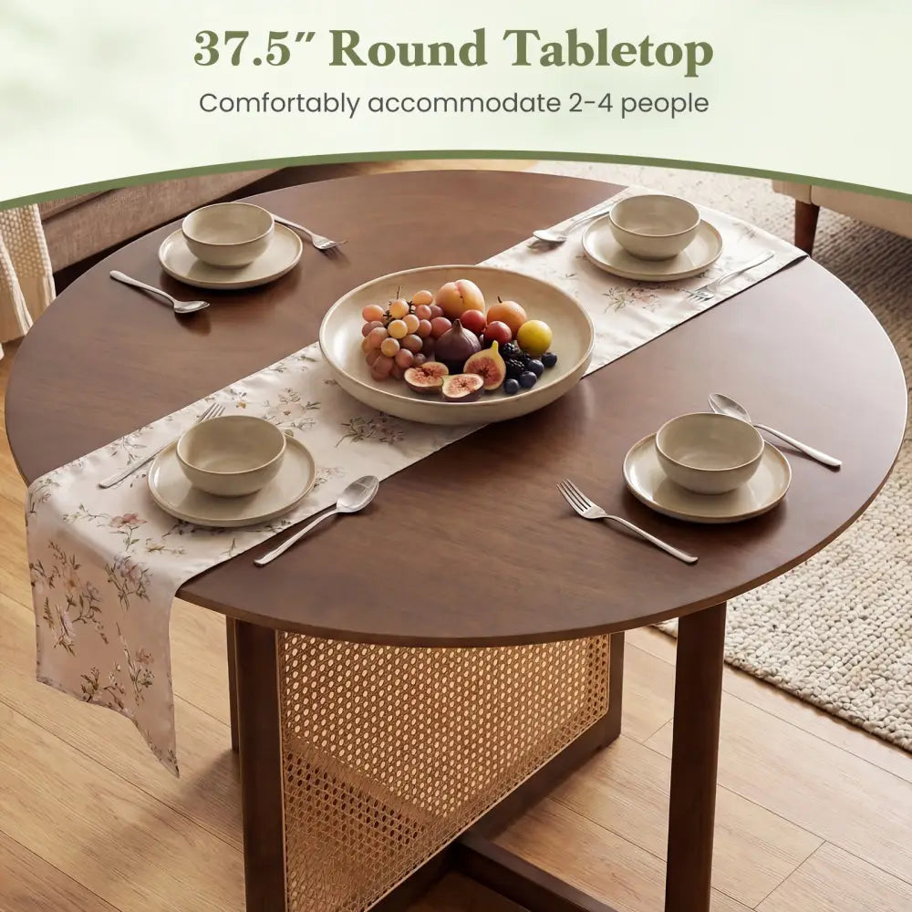 37.5 Inch Round Dining Table with Cross Pedestal Base-Walnut - Walnut - Dining Tables