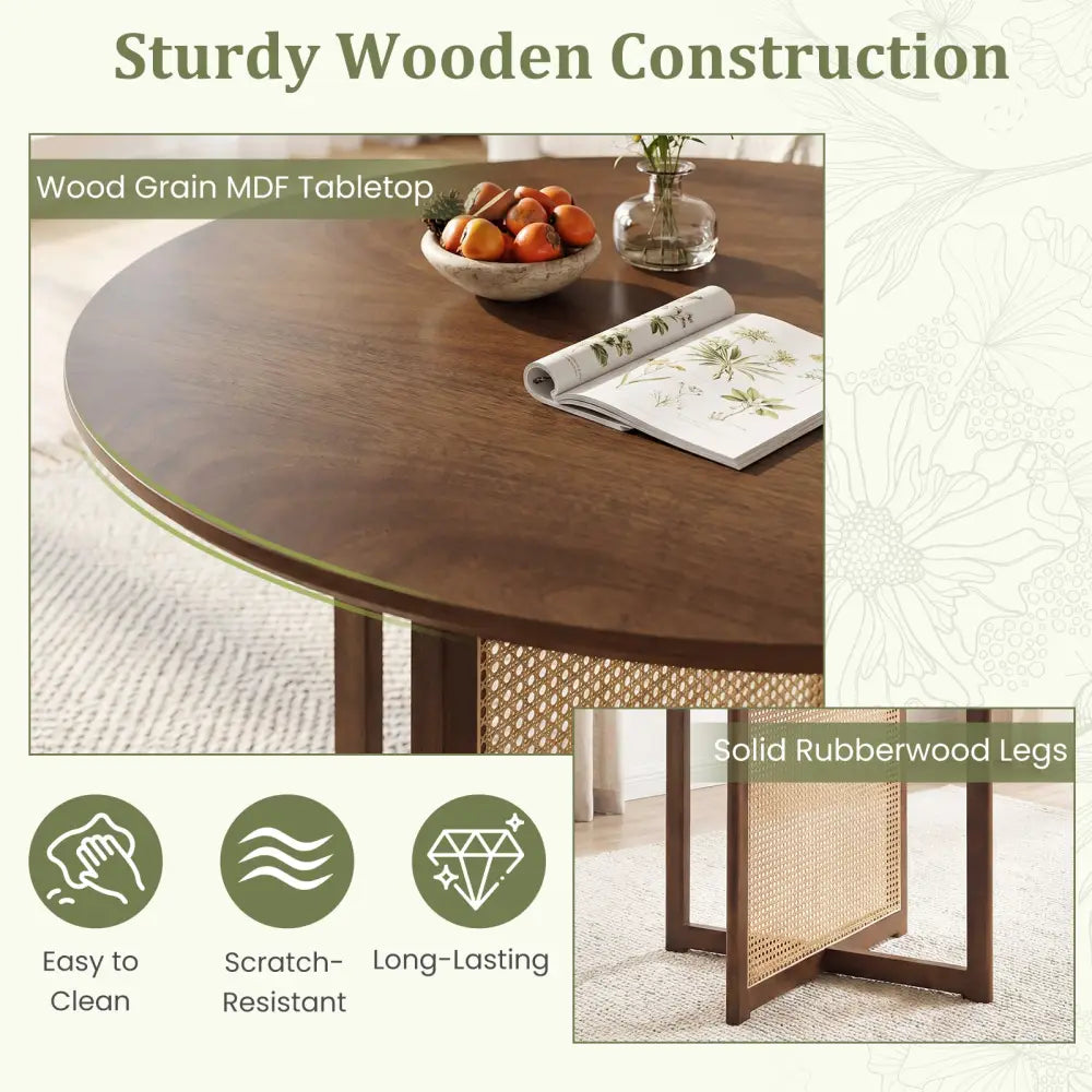 37.5 Inch Round Dining Table with Cross Pedestal Base-Walnut - Walnut - Dining Tables