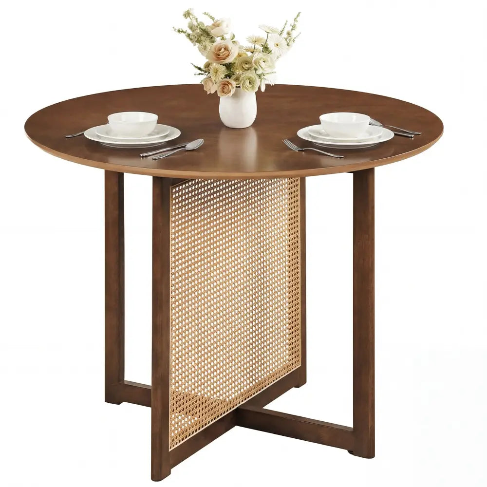 37.5 Inch Round Dining Table with Cross Pedestal Base-Walnut - Walnut - Dining Tables