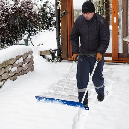 37.5 Inches Aluminum Snow Shovel with Wheels and Bi-Directional Angled Blade-Blue - Blue - Snow Removal
