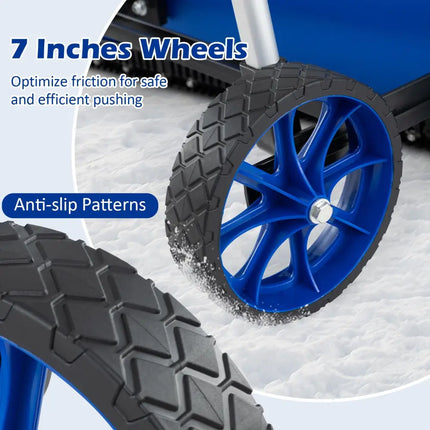 37.5 Inches Aluminum Snow Shovel with Wheels and Bi-Directional Angled Blade-Blue - Blue - Snow Removal