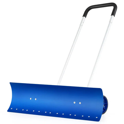 37.5 Inches Aluminum Snow Shovel with Wheels and Bi-Directional Angled Blade-Blue - Blue - Snow Removal