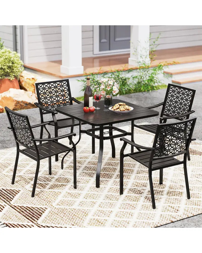 37 Inch Square Patio Dining Table with Umbrella Pole Hole - Black - Patio Dining Tables