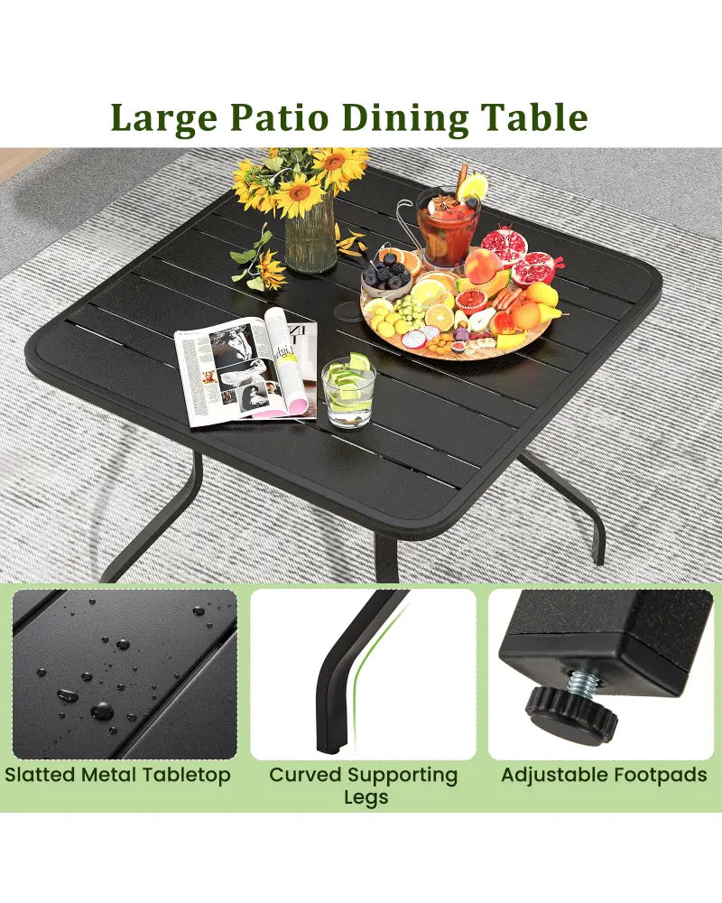 37 Inch Square Patio Dining Table with Umbrella Pole Hole - Black - Patio Dining Tables