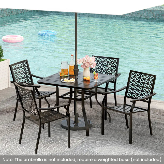 37 Inch Square Patio Dining Table with Umbrella Pole Hole - Black - Patio Dining Tables