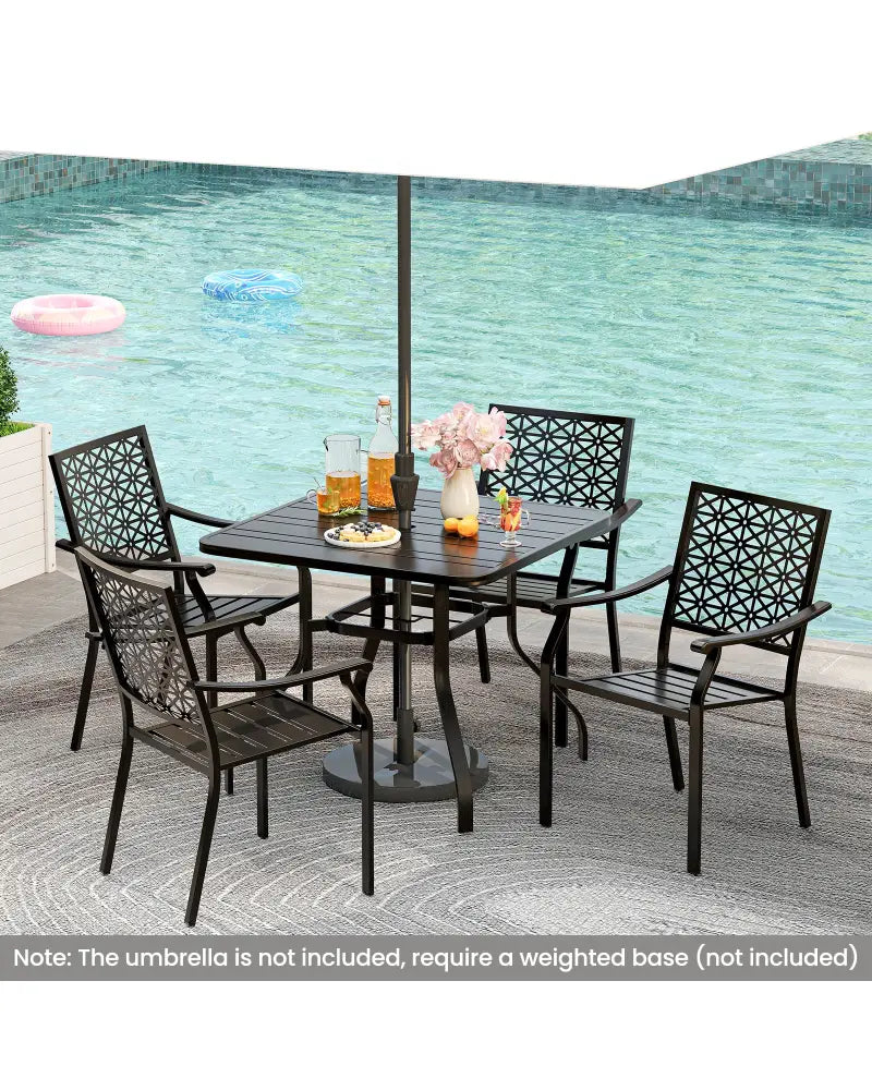 37 Inch Square Patio Dining Table with Umbrella Pole Hole - Black - Patio Dining Tables