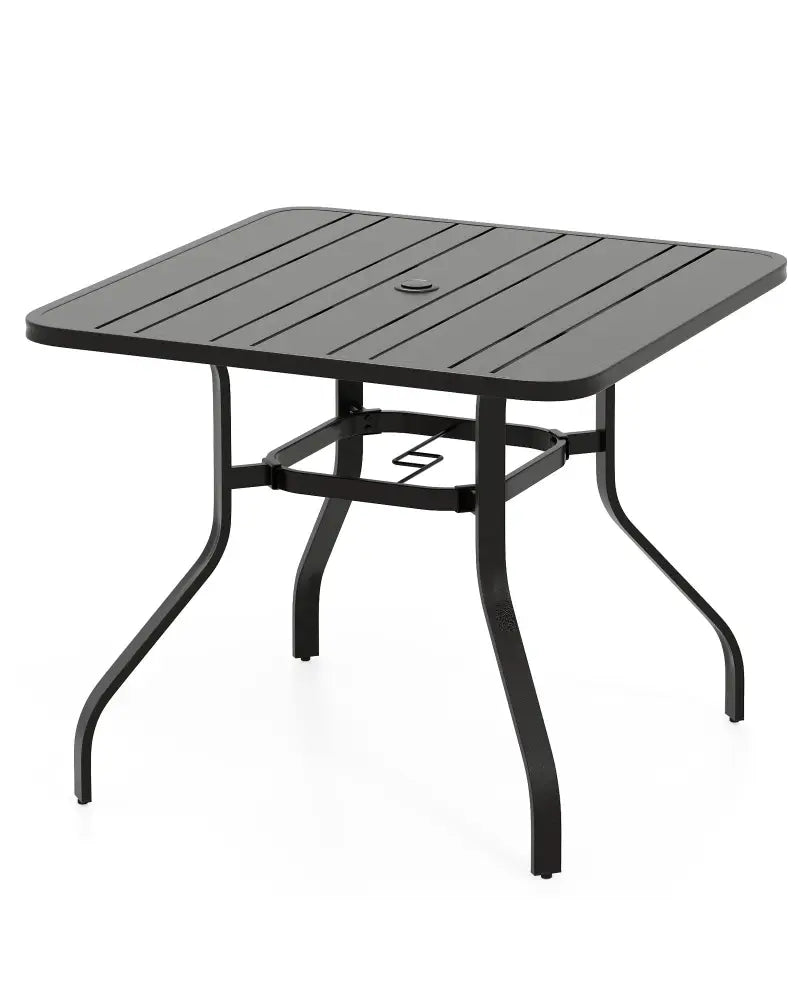 37 Inch Square Patio Dining Table with Umbrella Pole Hole - Black - Patio Dining Tables