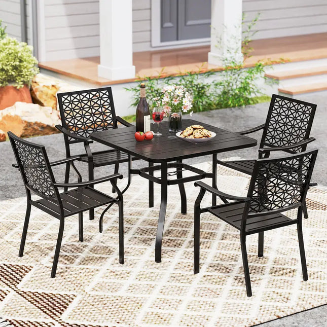 37 Inch Square Patio Dining Table with Umbrella Pole Hole - Black - Patio Dining Tables