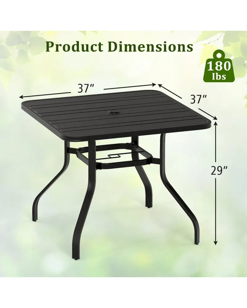 37 Inch Square Patio Dining Table with Umbrella Pole Hole - Black - Patio Dining Tables