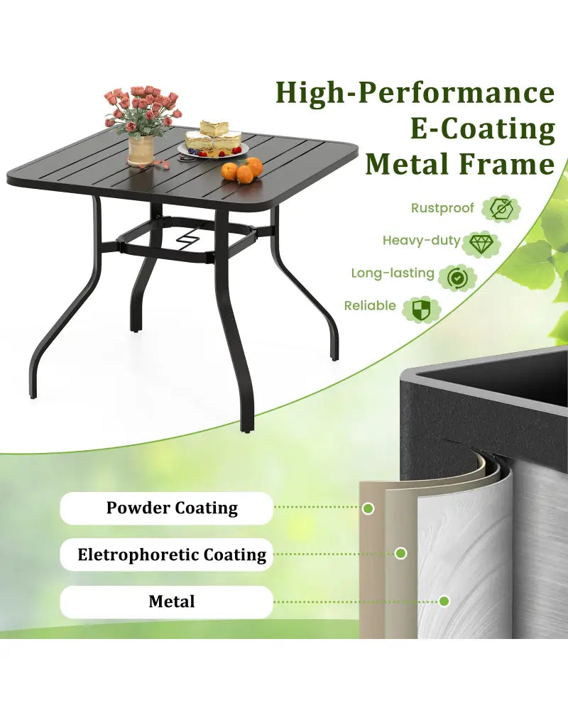 37 Inch Square Patio Dining Table with Umbrella Pole Hole - Black - Patio Dining Tables