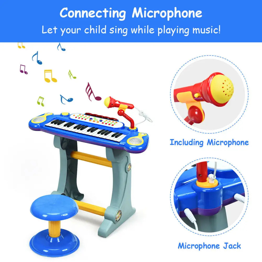 37 Key Electronic Keyboard Kids Toy Piano-Blue - Blue - Pianos & Keyboards