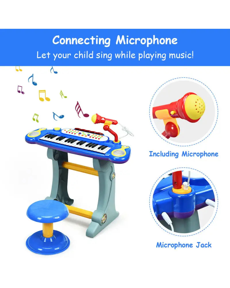 37 Key Electronic Keyboard Kids Toy Piano-Blue - Blue - Pianos & Keyboards