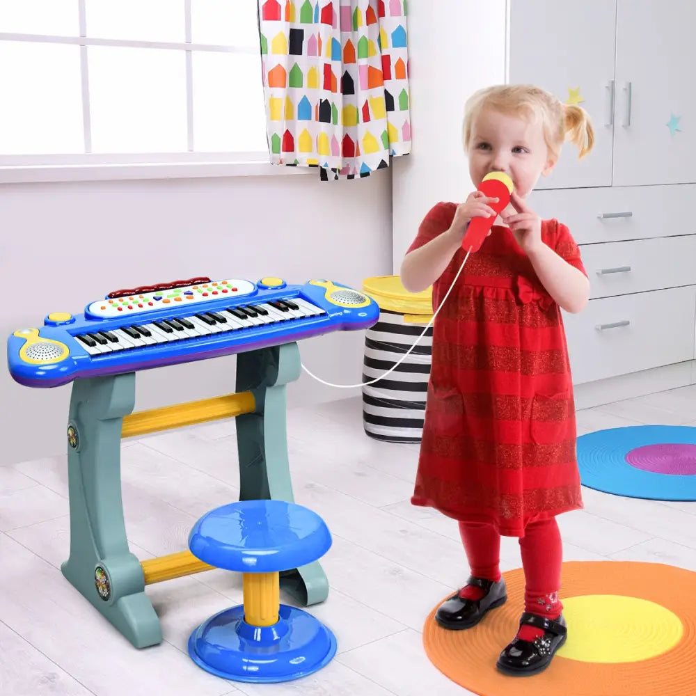 37 Key Electronic Keyboard Kids Toy Piano-Blue - Blue - Pianos & Keyboards