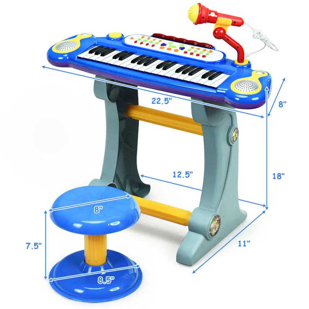 37 Key Electronic Keyboard Kids Toy Piano-Blue - Blue - Pianos & Keyboards