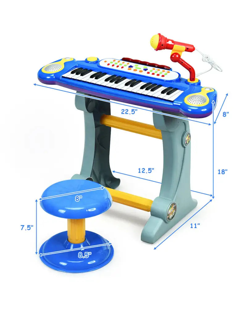 37 Key Electronic Keyboard Kids Toy Piano-Blue - Blue - Pianos & Keyboards