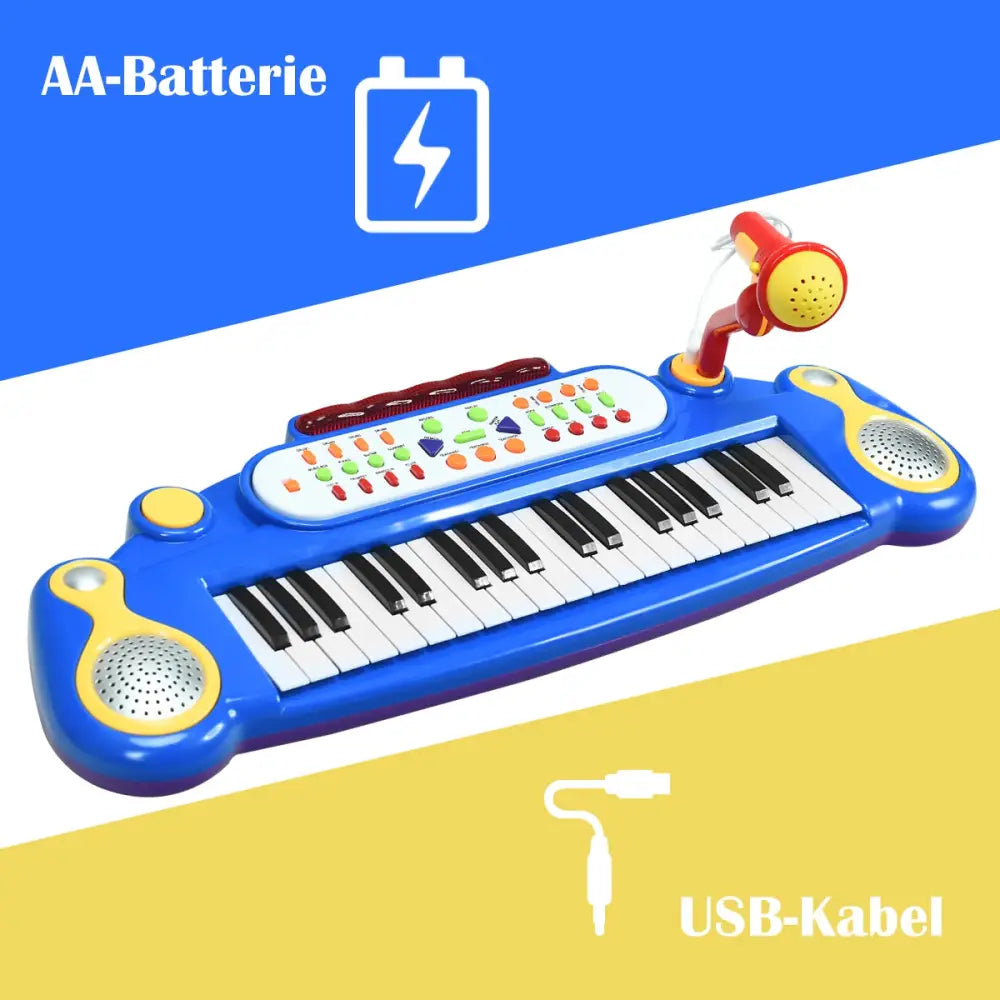 37 Key Electronic Keyboard Kids Toy Piano-Blue - Blue - Pianos & Keyboards