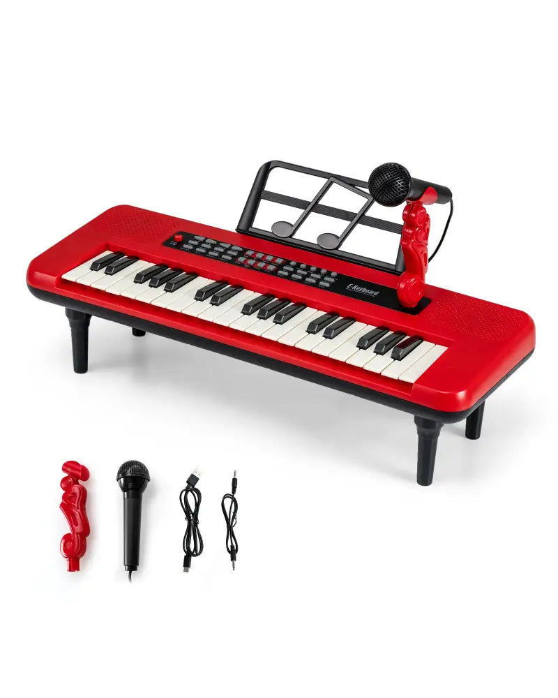37 Keys Kids Piano Keyboard Portable Musical Toy with Microphone and Music Stand-Red - Red - Pianos & Keyboards