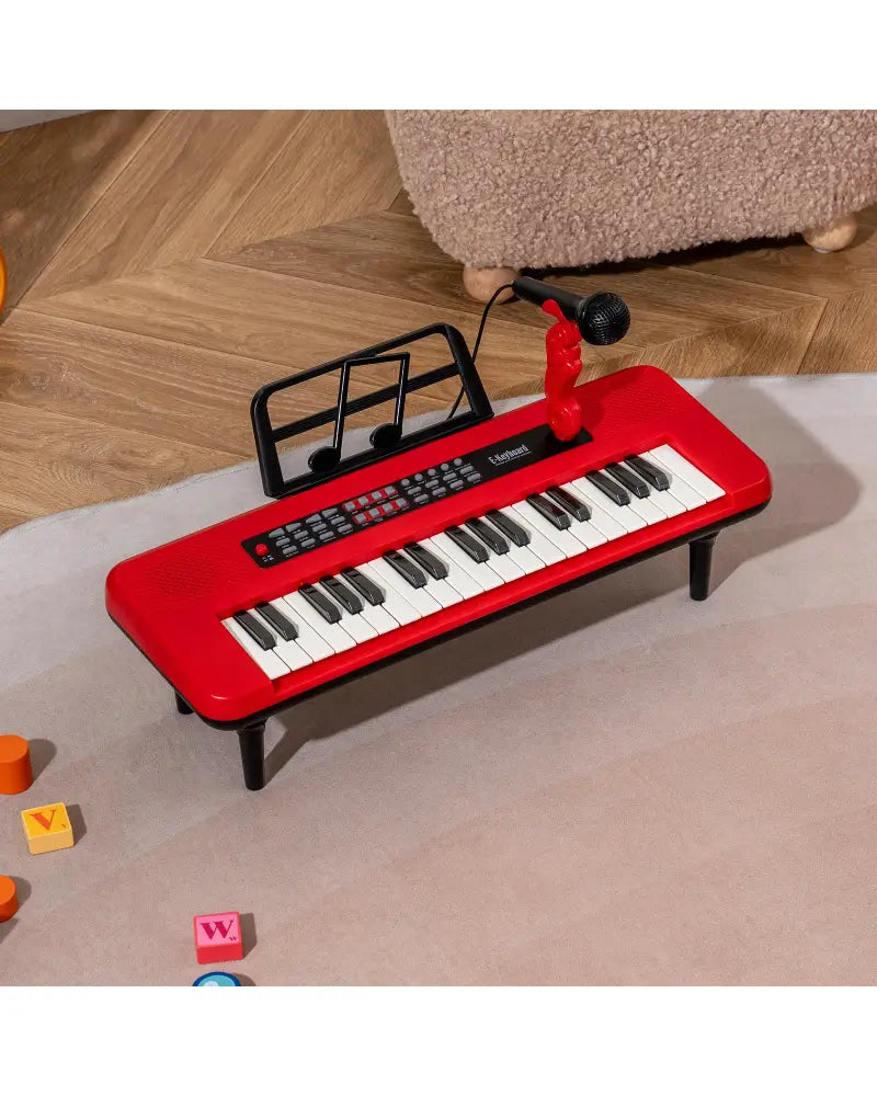 37 Keys Kids Piano Keyboard Portable Musical Toy with Microphone and Music Stand-Red - Red - Pianos & Keyboards