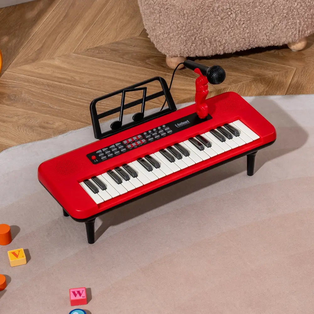 37 Keys Kids Piano Keyboard Portable Musical Toy with Microphone and Music Stand-Red - Red - Pianos & Keyboards