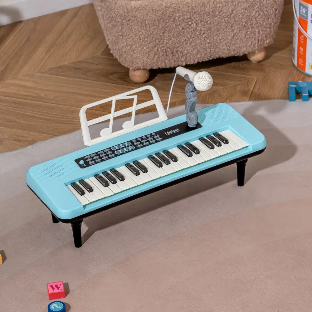 37 Keys Kids Piano Keyboard Portable Musical Toy with Microphone and Music Stand-Blue - Blue - Pianos & Keyboards