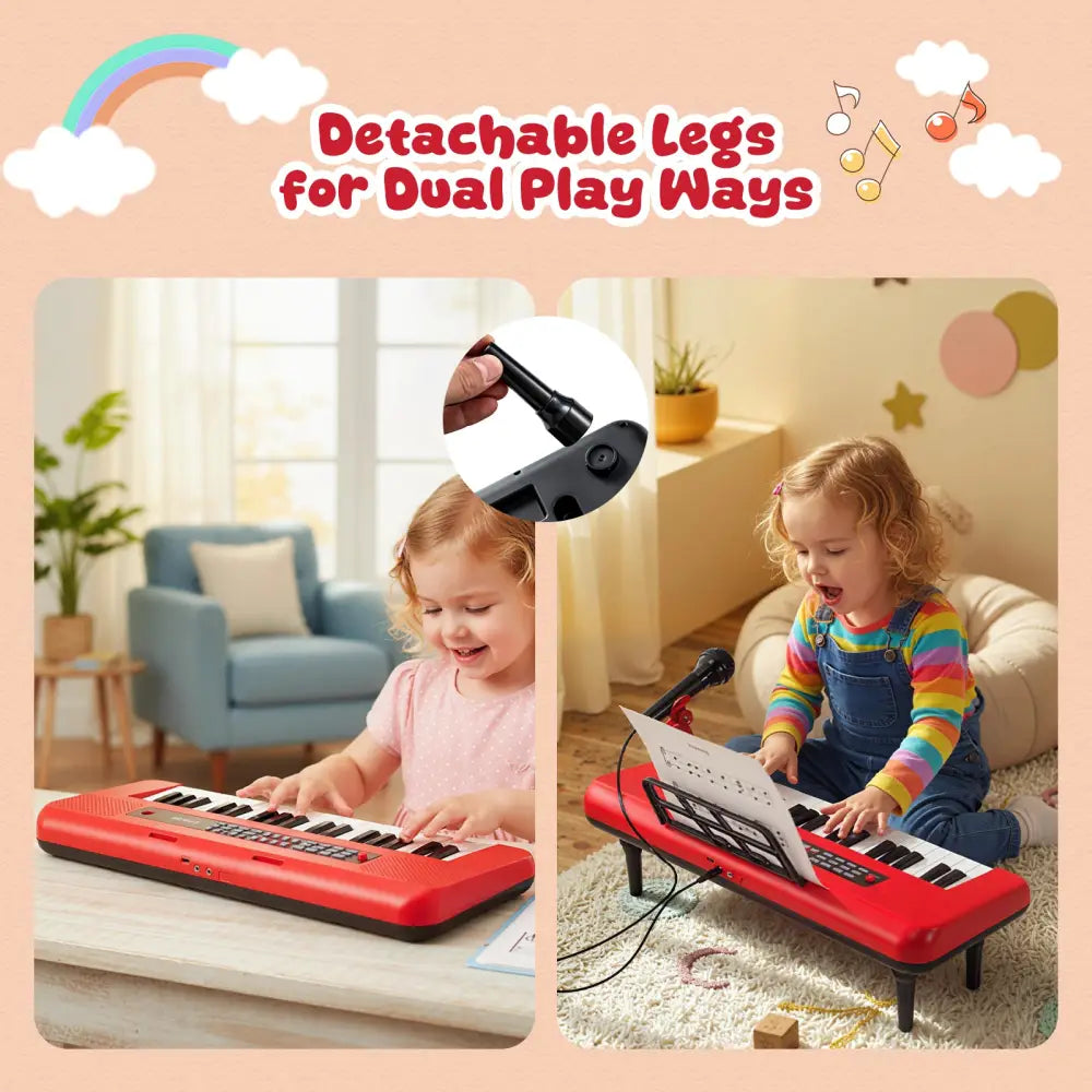 37 Keys Kids Piano Keyboard Portable Musical Toy with Microphone and Music Stand-Red - Red - Pianos & Keyboards