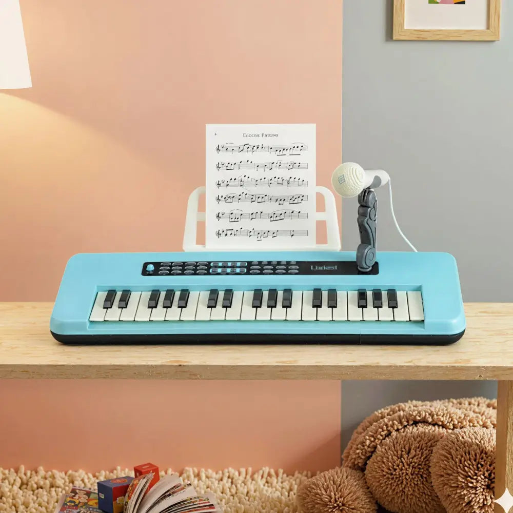 37 Keys Kids Piano Keyboard Portable Musical Toy with Microphone and Music Stand-Blue - Blue - Pianos & Keyboards