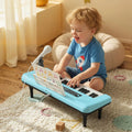 37 Keys Kids Piano Keyboard Portable Musical Toy with Microphone and Music Stand-Blue - Blue - Pianos & Keyboards