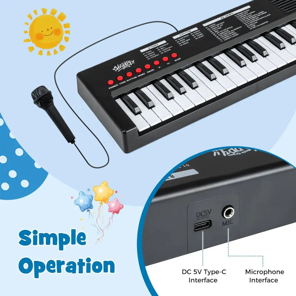 37 Keys Kids Piano Keyboard with 8 Rhythms and Microphone-Black - Black - Pianos & Keyboards
