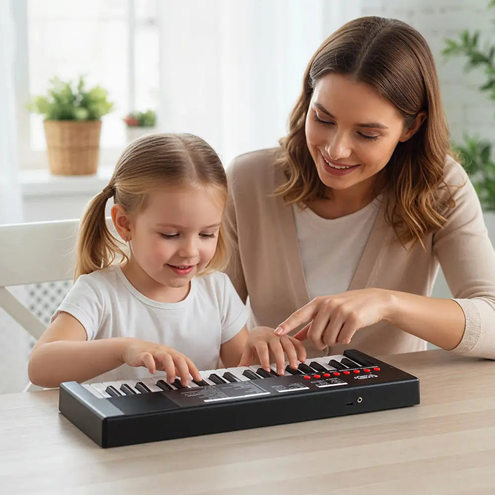 37 Keys Kids Piano Keyboard with 8 Rhythms and Microphone-Black - Black - Pianos & Keyboards