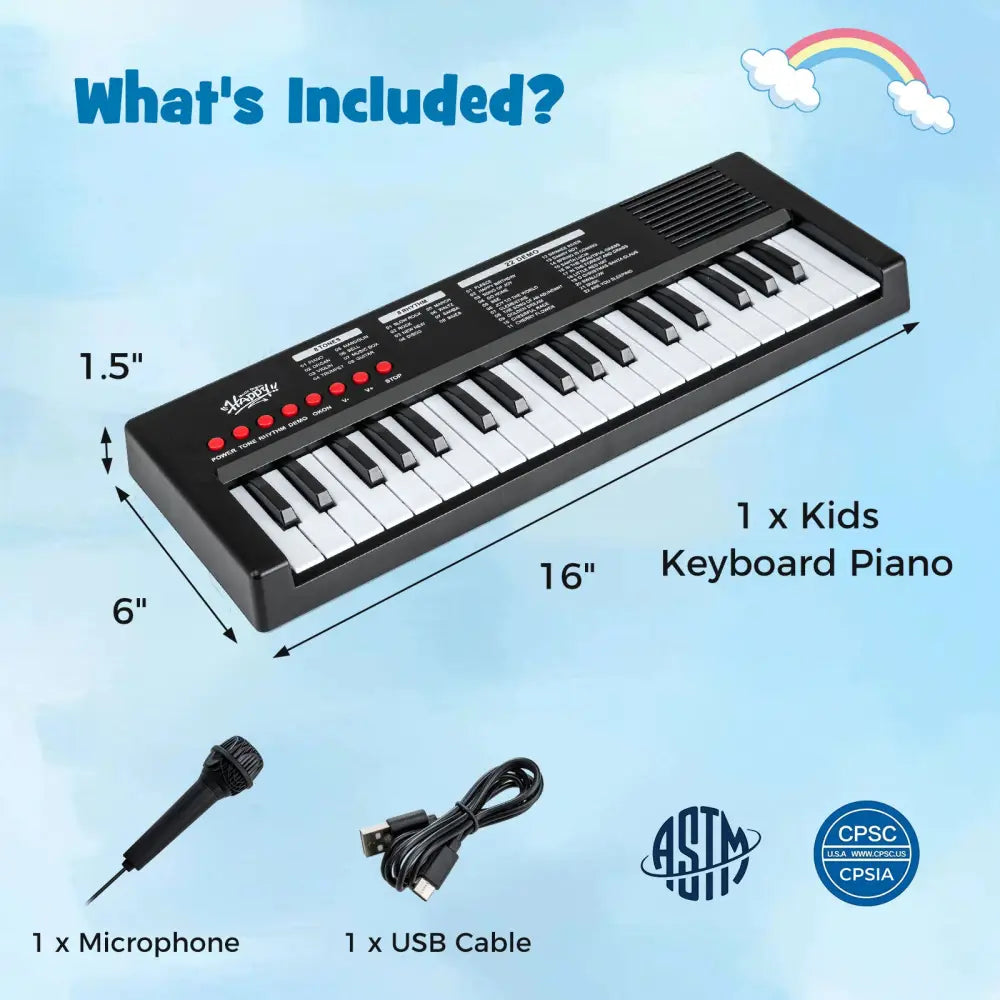 37 Keys Kids Piano Keyboard with 8 Rhythms and Microphone-Black - Black - Pianos & Keyboards