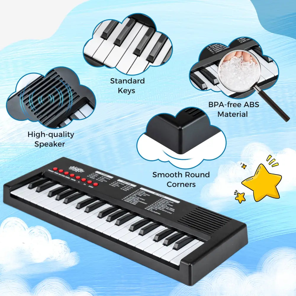 37 Keys Kids Piano Keyboard with 8 Rhythms and Microphone-Black - Black - Pianos & Keyboards