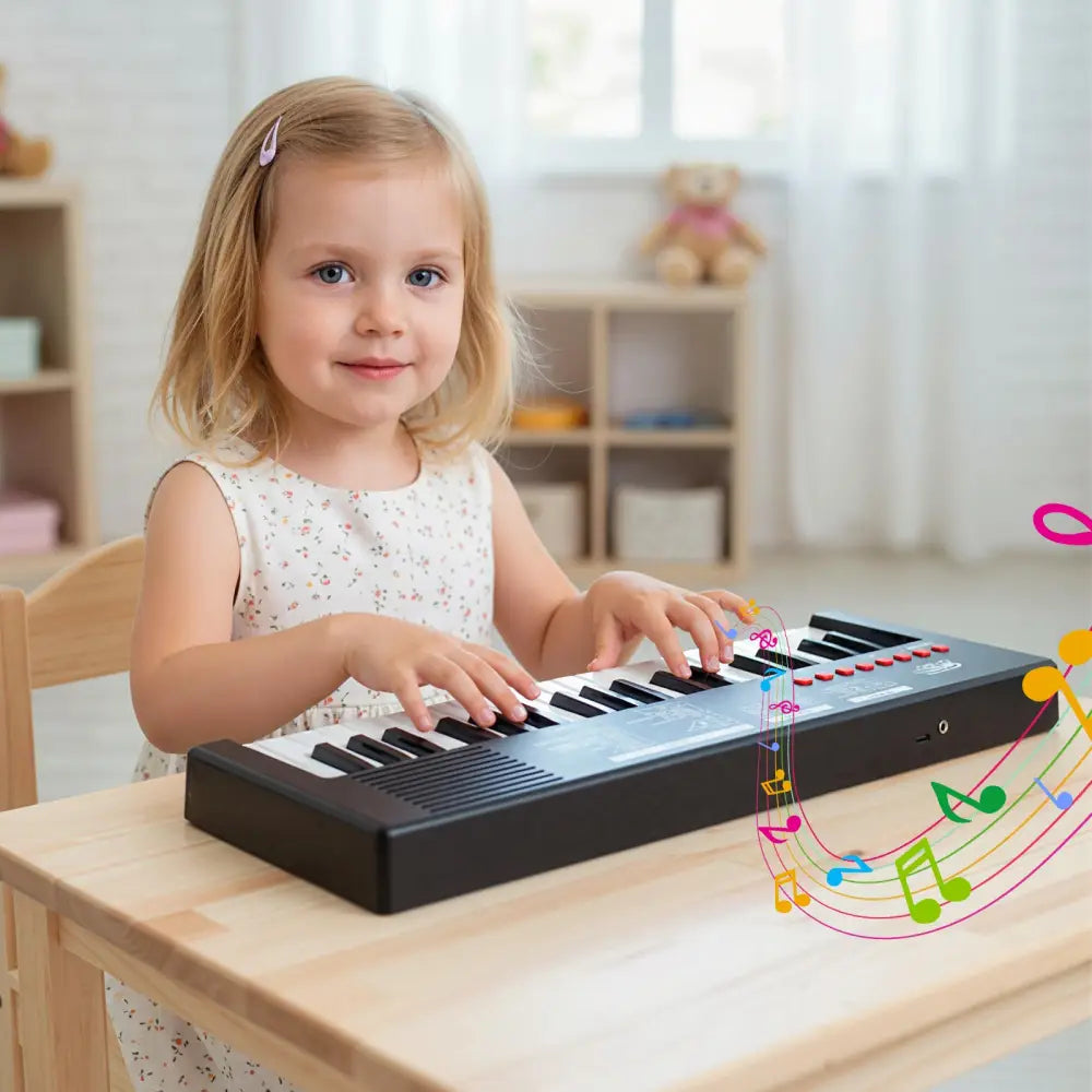 37 Keys Kids Piano Keyboard with 8 Rhythms and Microphone-Black - Black - Pianos & Keyboards