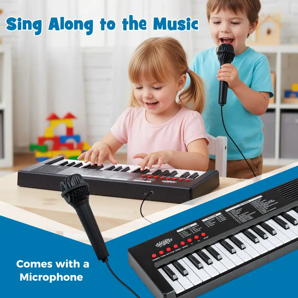 37 Keys Kids Piano Keyboard with 8 Rhythms and Microphone-Black - Black - Pianos & Keyboards