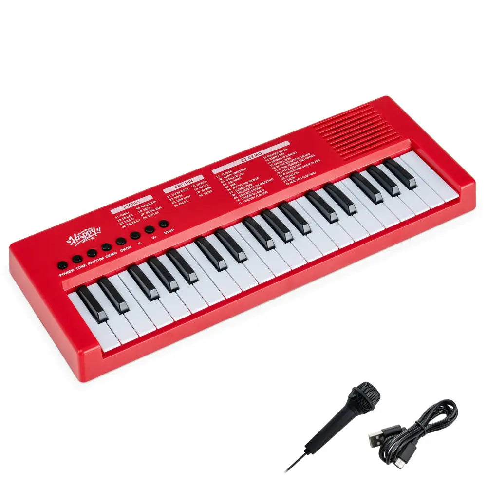 37 Keys Kids Piano Keyboard with 8 Rhythms and Microphone-Red - Red - Pianos & Keyboards