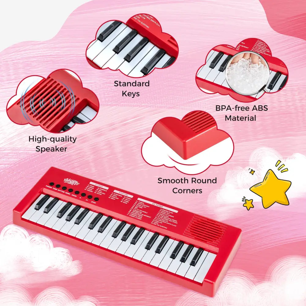 37 Keys Kids Piano Keyboard with 8 Rhythms and Microphone-Red - Red - Pianos & Keyboards