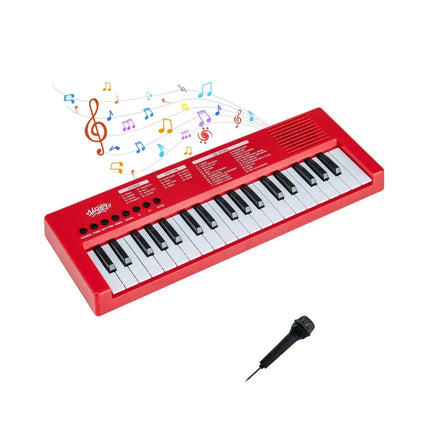 37 Keys Kids Piano Keyboard with 8 Rhythms and Microphone - Red - Oasis Home Essentials