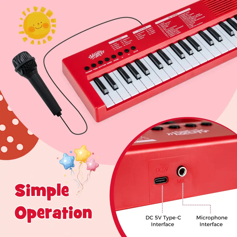 37 Keys Kids Piano Keyboard with 8 Rhythms and Microphone-Red - Red - Pianos & Keyboards